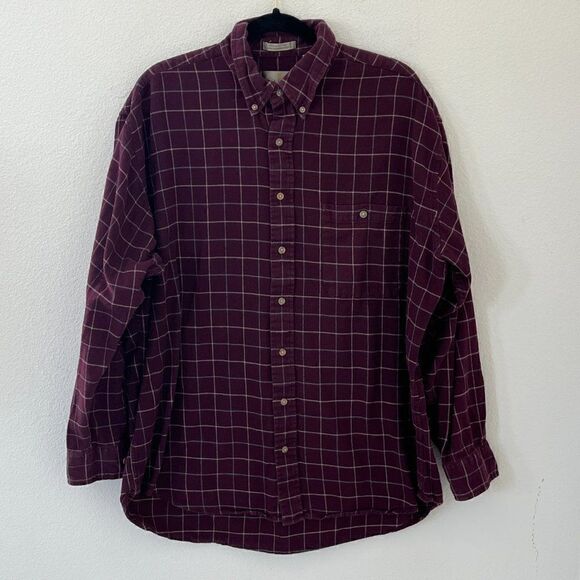 Bill Blass Mens Plaid Shirt Extra Large Tall XLT Maroon Cotton - Picture 6 of 16
